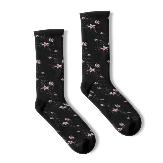 Butterfly with Ornamental Flowers Socks