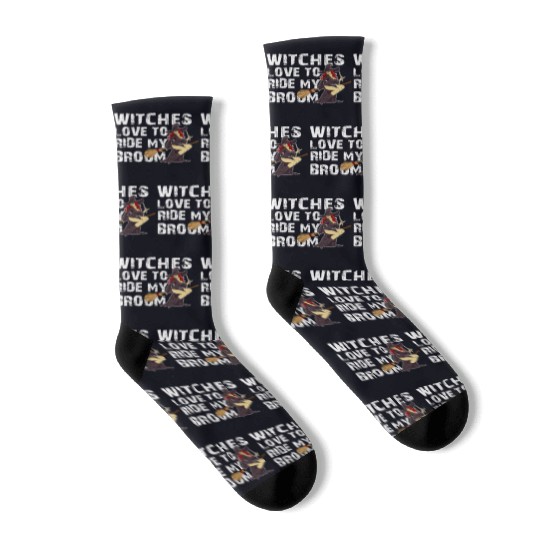 Witch Broom Funny Pun Naughty Halloween For Men Dark Socks