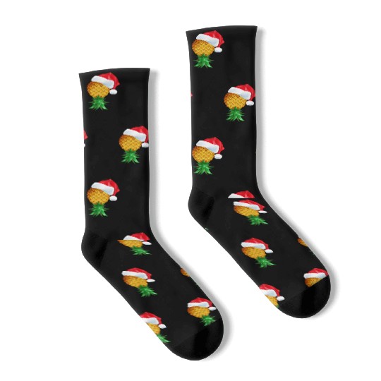 Santa Hat Swinger Upside Down Pineapple Socks