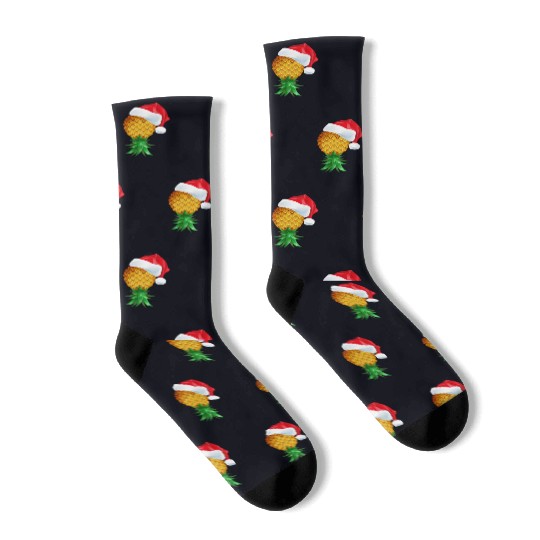 Santa Hat Swinger Upside Down Pineapple Socks