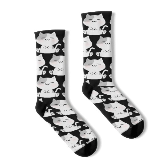 Relaxed White Cat Cartoon Socks