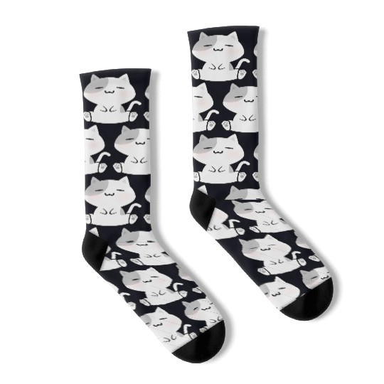 Relaxed White Cat Cartoon Socks