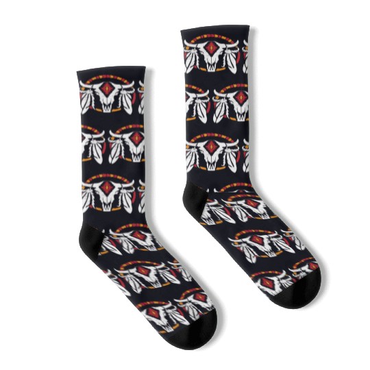 Aztec Pattern Cow Skull Cowboy Indian Mexican Socks