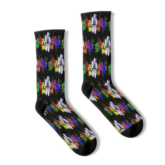 Colorful Hibiscus Flowers and Bamboo Shoot Socks