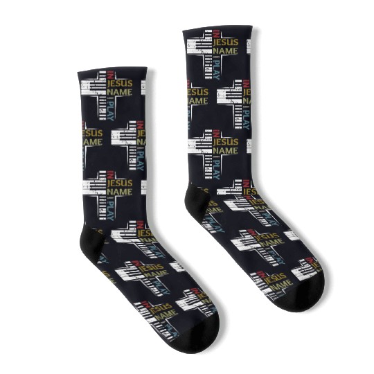 In Jesus Name I Play Piano Player Socks