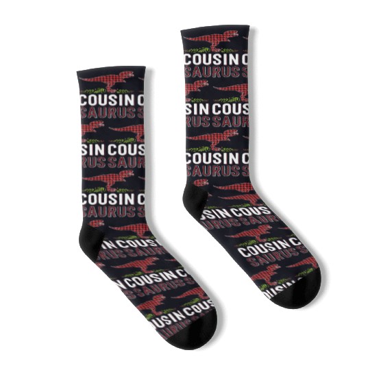 Cousin Saurus T Rex Red Plaid Matching Family Socks