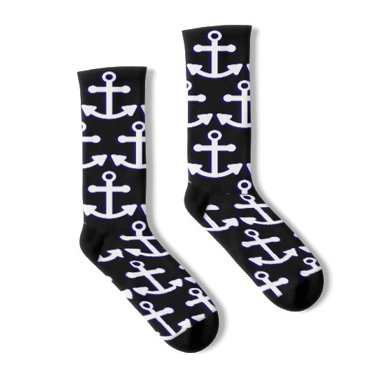 Nautical boat anchor in navy blue and white 3D Socks