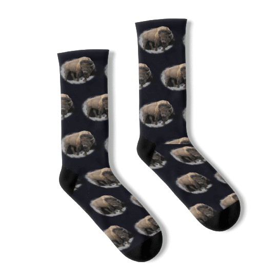 Bison Buffalo Cattle Design Illustration Gift Socks