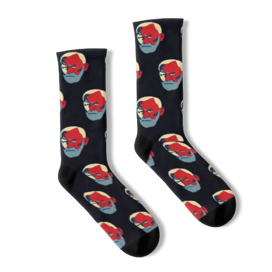Sigmund Freud Portrait - Red and Blue Socks