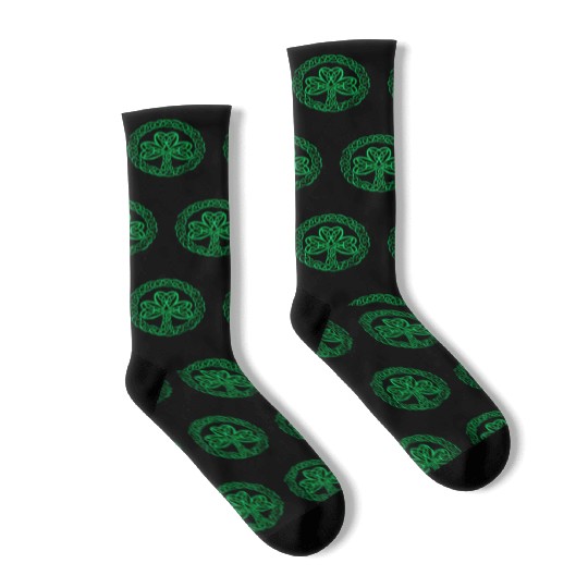 Irish Celtic Knot Shamrock Distressed Clover Socks
