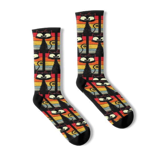 Funny Vintage Cat Black Cat Cat Owner Gift Retr Socks