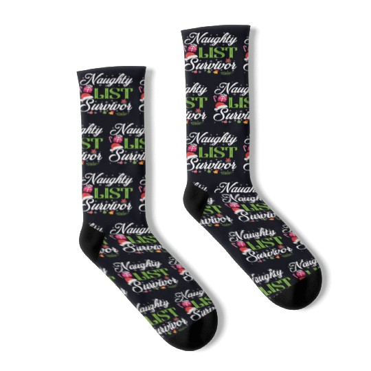 Funny Christmas Naughty List Survivor Socks