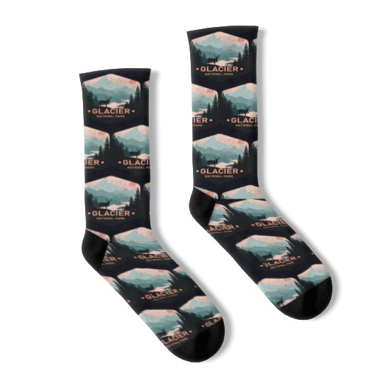 Vintage Glacier National Park Deer Mountains Gift Socks