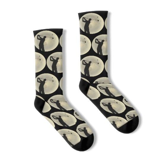 Golfer Silhouette Golf Golfer Moon Full Moon Socks