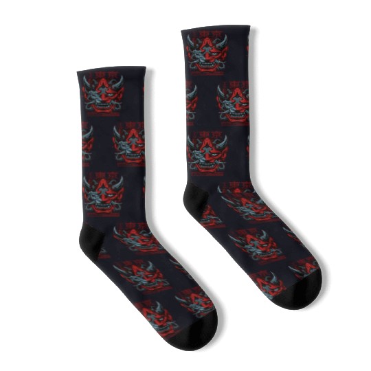 Japanese Cyber Oni Mask & Robot Hannya Mask Demon Socks