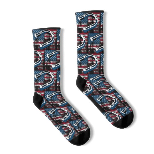 Cool Horseshoe Pitching USA Flag Funny US Pitcher Socks