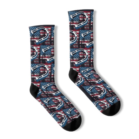 Cool Horseshoe Pitching USA Flag Funny US Pitcher Socks
