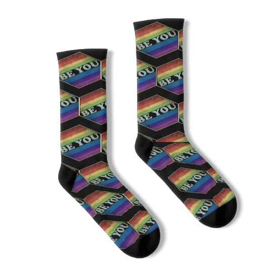 LGBTQ Be You Gay Pride Vintage Rainbow Circle Socks