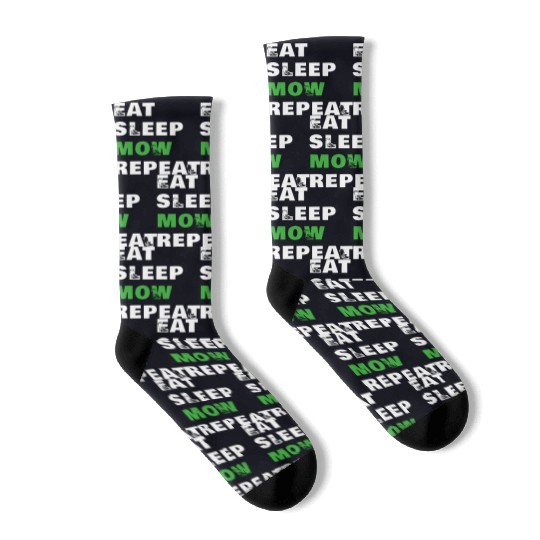 Eat Sleep Mow Repeat Funny Lawn Mowing Gardener Mo Socks