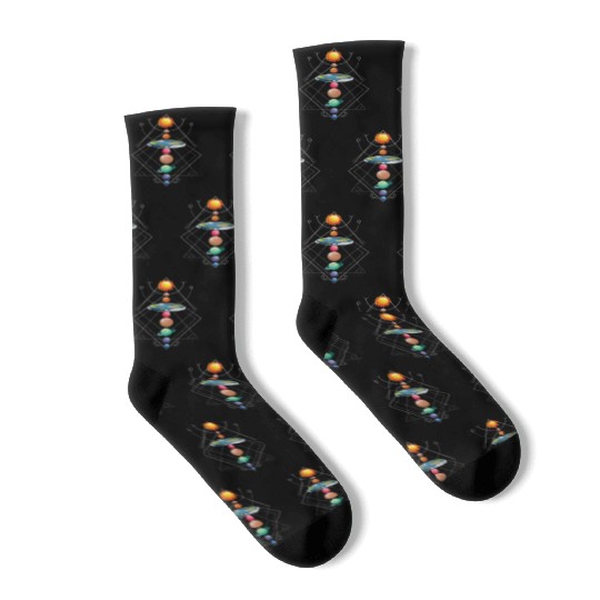 Solar System Flat Earth I Love My Planet Space Socks