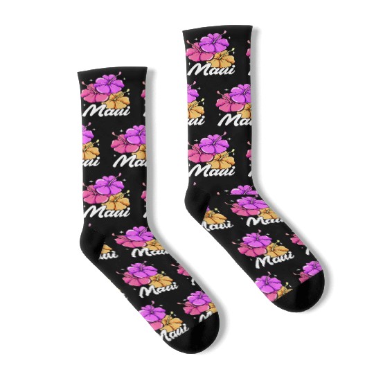 Maui Hawaii With Hawaiian Hibiscus Flowers Socks