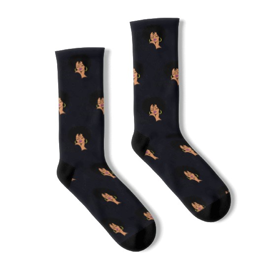 Black Queen Lady Curly Natural African American Socks
