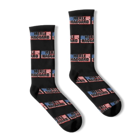 Vintage Graphic Merle Haggard On Flag Socks