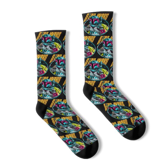 Star Wars Boba Fett Neon Blaster Vintage Graphic Socks