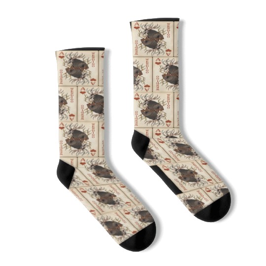 Wendigo Playing Card - Ace of Hearts Cryptid Art Socks