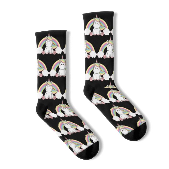 Grumpy Unicorn Evil Bad Mood Unicorn Rainbow Socks