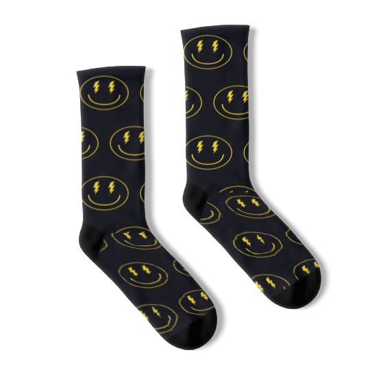 Lightning Smiley Face Emoticon Happy Face Smileyhi Socks
