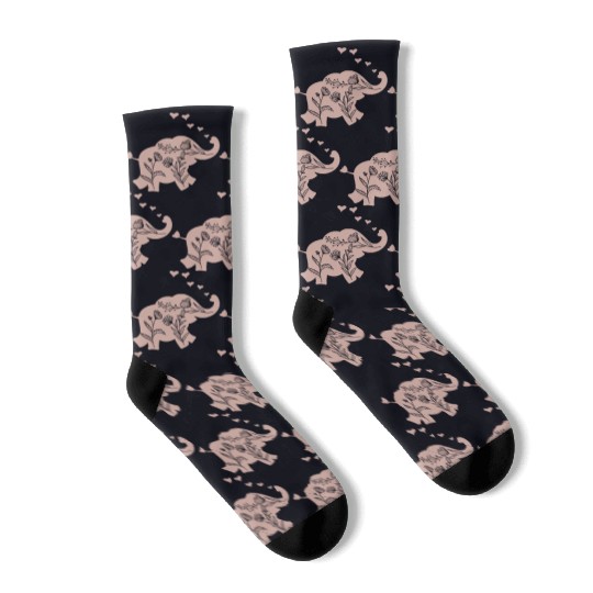 Elephant Girls Women Flowers Socks