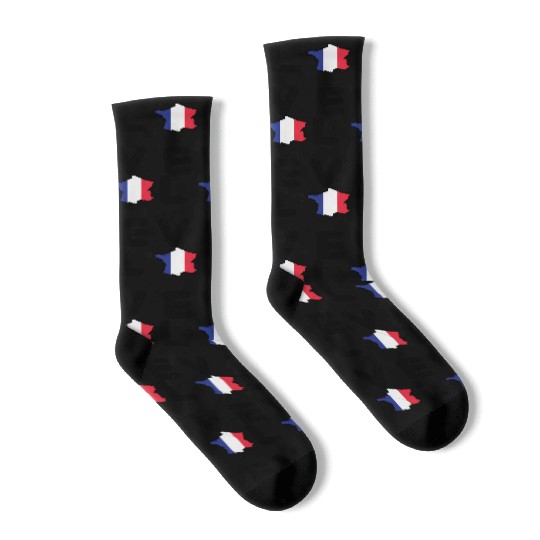 Love France - French flag and country silhouette Socks