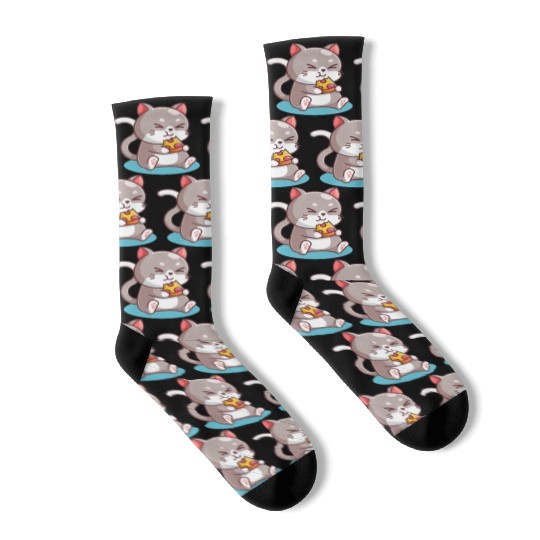 Cat Eating A Pizza Socks