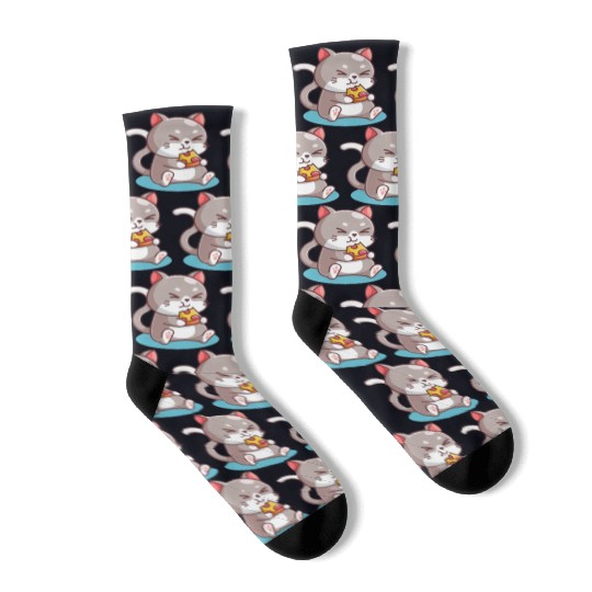 Cat Eating A Pizza Socks