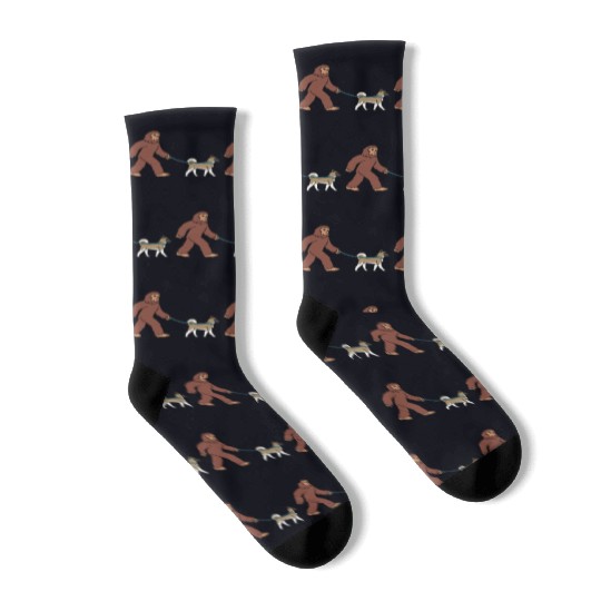 Bigfoot Sasquatch Walking Akita Socks