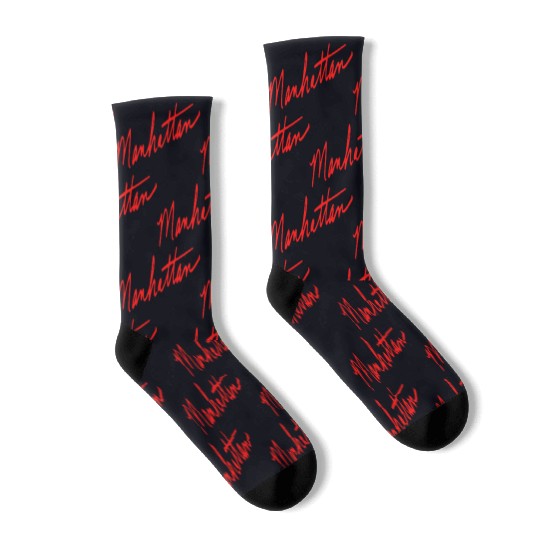 Manhattan handwritten red New York City Socks