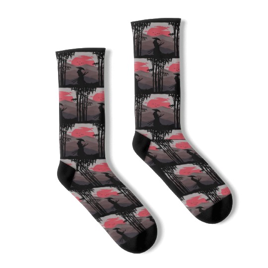 Artistic Samurai Sunset Bushido Nature Japanese Socks