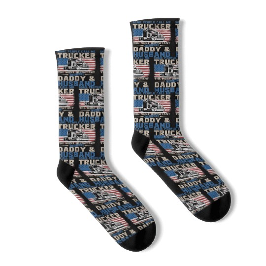 Truck Driver Trucker Daddy Husband US Flag Socks