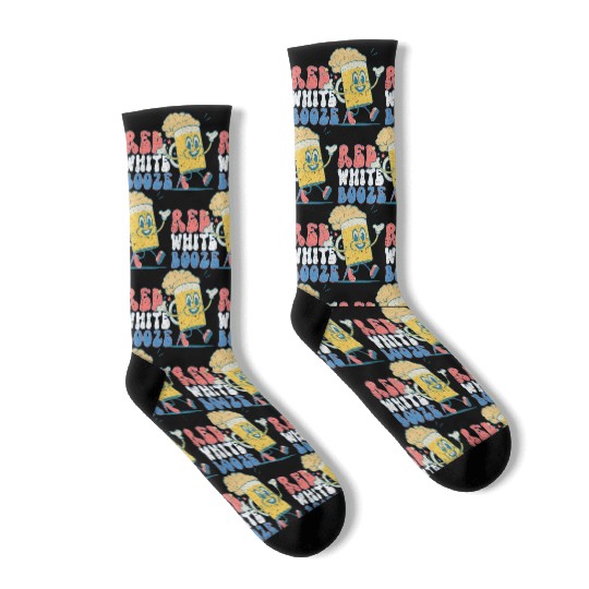 Red White and Booze - Funny 4th of July Drinking Socks
