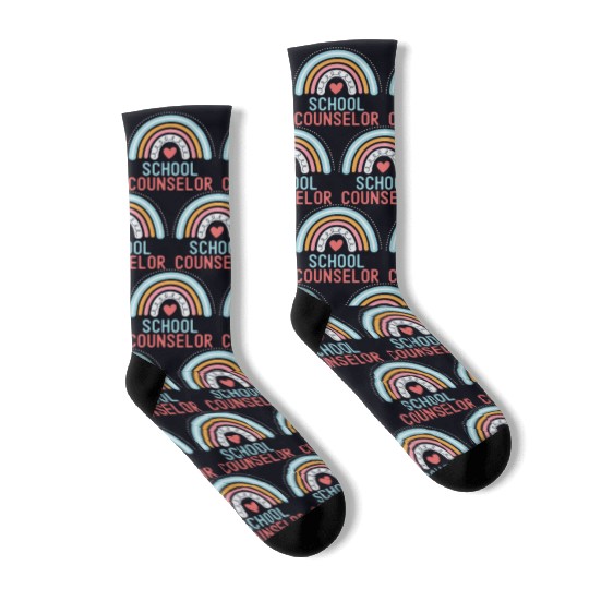 Funny School Counselor Rainbow Appreciation Back Socks