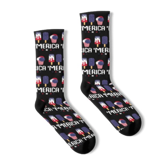 Merica Ice Cream Lover Popsicles US Flag Socks