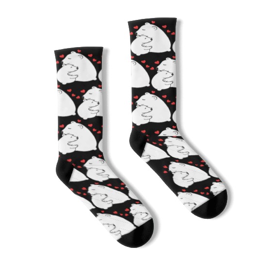 Cute Mama and Baby Polar Bear Cub Hugging Mothers Socks