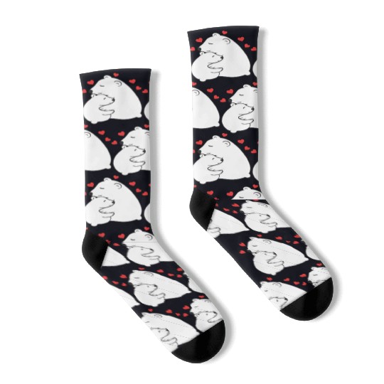 Cute Mama and Baby Polar Bear Cub Hugging Mothers Socks