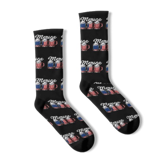 Beer USA Flag Merica Socks