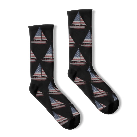 Distressed Stars Stripes Sailboat Sailing Adventur Socks