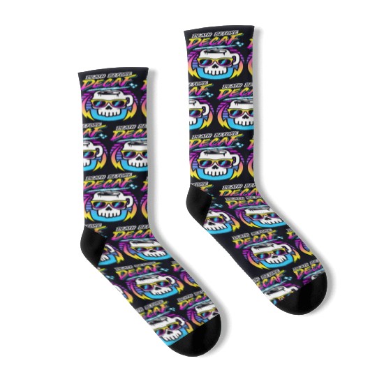 Death Before Decaf (Skull Mug) Retro Neon 80s 90s Socks