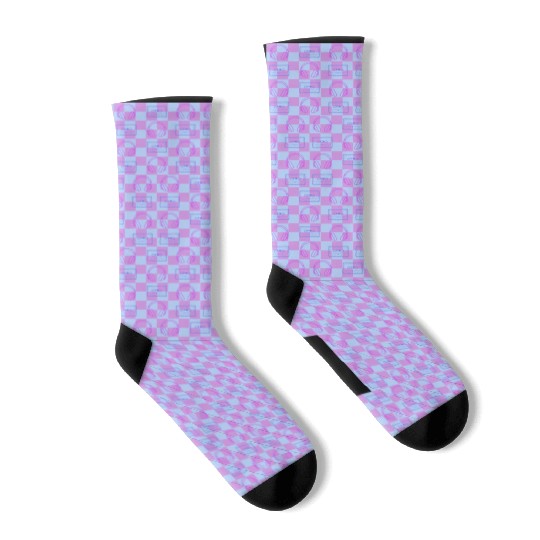 1980's Music Checkerboard - blue and purple Socks