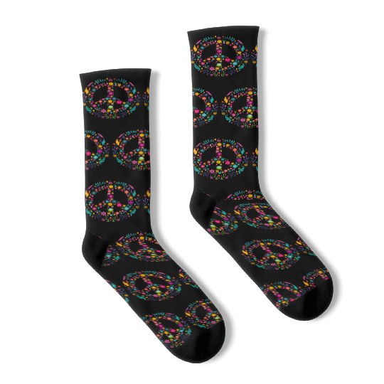Hippie Flowers Girls Women Peace Sign Socks