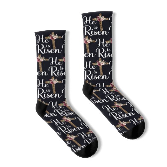 He Is Risen Jesus Christ Cross Easter Sunday Socks